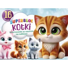 SUPERBLOK KOTKI. KOLOROWANKI ZE WZOREM NA NAKLEJCE