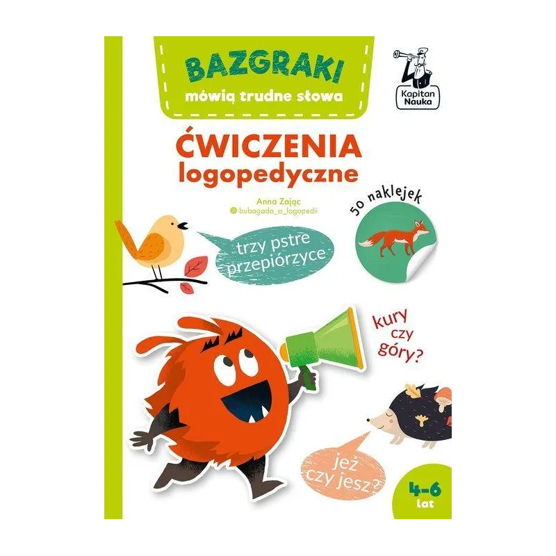 ĆWICZENIA LOGOPEDYCZNE. BAZGRAKI MÓWIĄ TRUDNE SŁOWA KAPITAN NAUKA 4-6 LAT