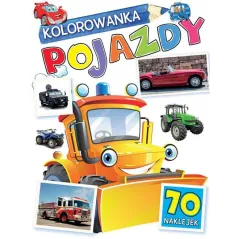 POJAZDY. KOLOROWANKA Z NAKLEJKAMI