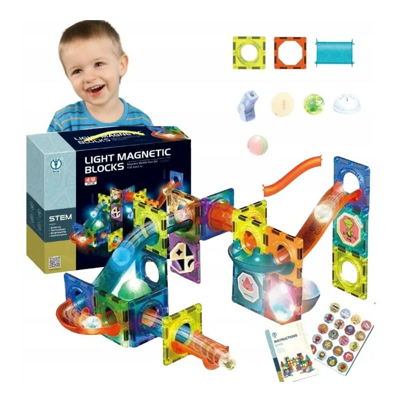 KLOCKI MAGNETYCZNE ŚWIECĄCE DUŻE TOR KULKOWY MADEJ 6+ KLOCKI MAGNETYCZNE ŚWIECĄCE DUŻE TOR KULKOWY MADEJ 6+