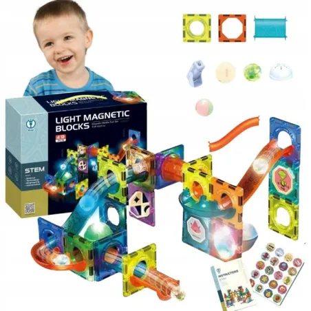 Klocki Magnetyczne Świecące Duże Tor Kulkowy Madej 6+ Klocki Magnetyczne Świecące Duże Tor Kulkowy Madej 6+