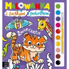 ZWIERZĘTA. MALOWANKA Z FARBKAMI I PĘDZELKIEM