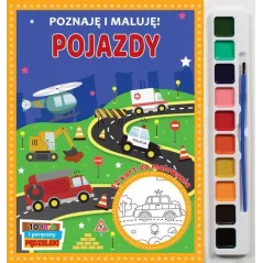 POJAZDY. POZNAJĘ I MALUJĘ! MALOWANKA Z FARBAMI I PĘDZELKIEM