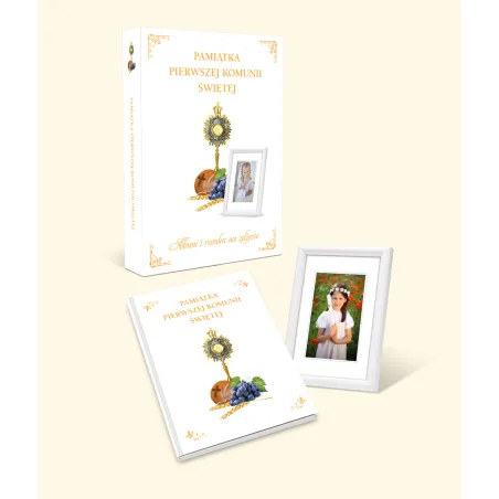Pamiątka Pierwszej Komunii Świętej. Album + Ramka Na Zdjęcie Pamiątka Pierwszej Komunii Świętej. Album + Ramka Na Zdjęcie