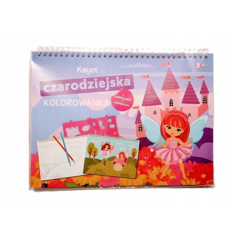 CZARODZIEJSKA KOLOROWANKA Z SZABLONAMI I NAKLEJKAMI 3+