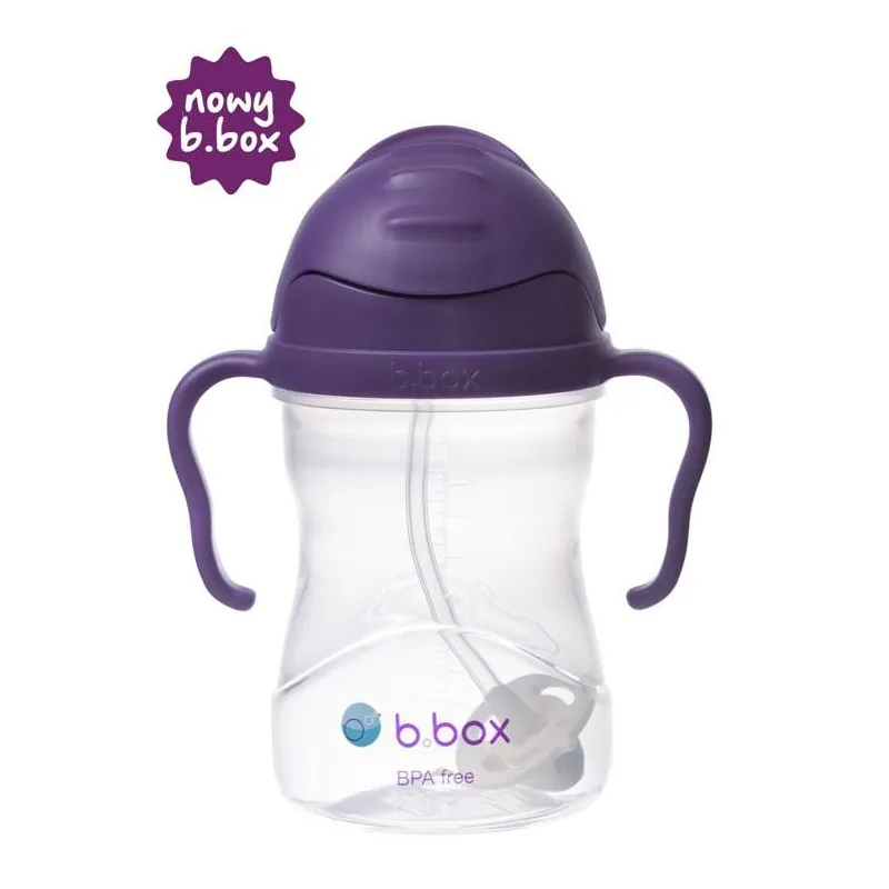 BIDON NIEKAPEK ZE SŁOMKĄ FIOLETOWY 240 ML B.BOX 6M+ - b.box
