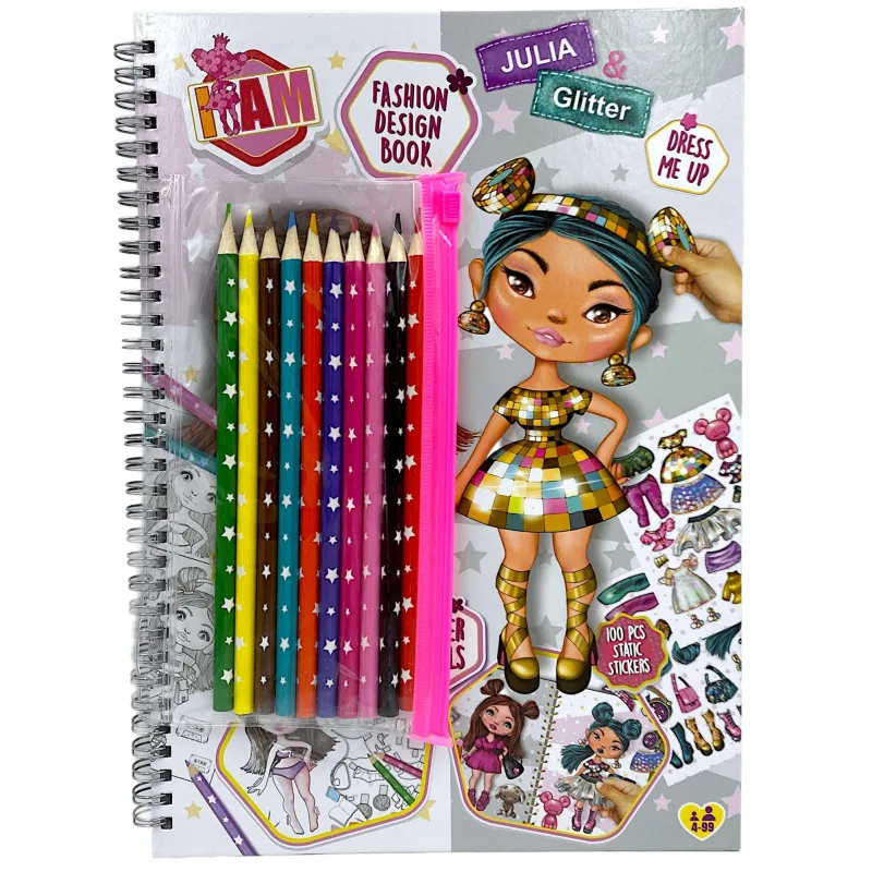 I AM JULIA GLITTER FASHION DESIGN BOOK + KREDKI