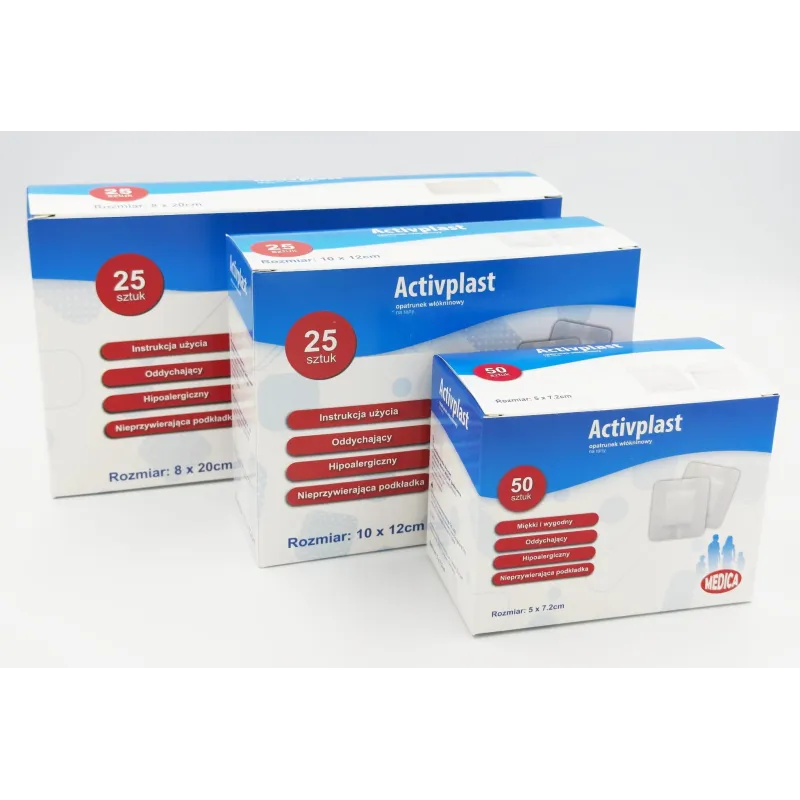 OPATRUNEK WŁÓKNINOWY ACTIVPLAST 8X10 CM JAŁOWY 25 SZTUK