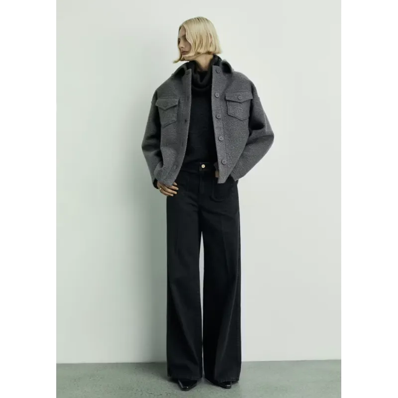 SPODNIE JEANSOWE MANGO EMMA WIDELEG BLACK DENIM 36