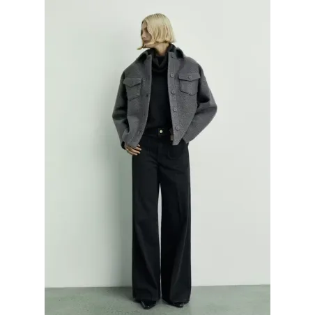 SPODNIE JEANSOWE MANGO EMMA WIDELEG BLACK DENIM 36