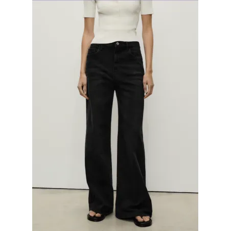 Jeansy Damskie Mango Elise Wide Leg Wysoki Stan Rozmiar 36 Black Denim