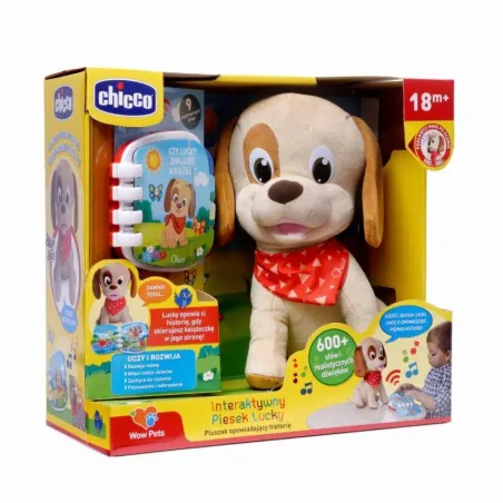 INTERAKTYWNY PIESEK LUCKY CHICCO MÓWIĄCA ZABAWKA Z KSIĄŻKĄ 18M+ II GATUNEK