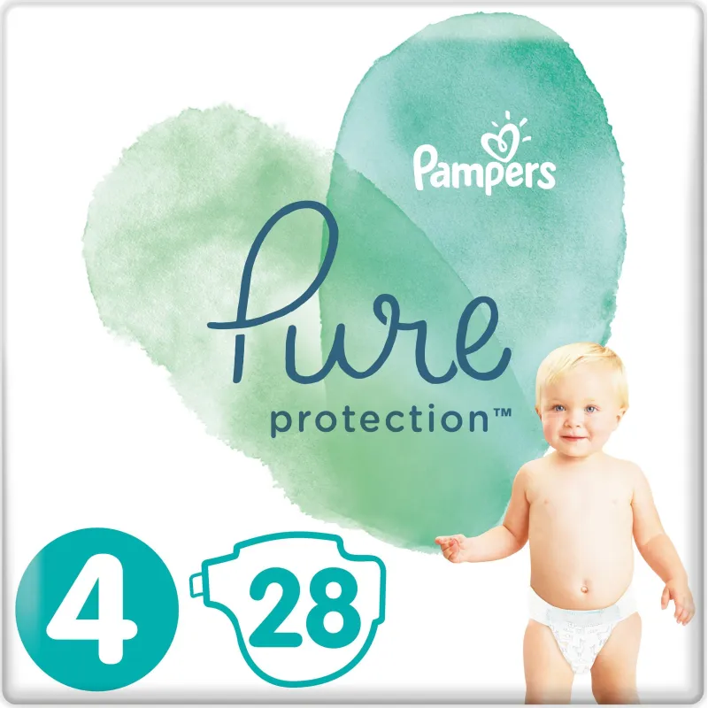 PAMPERS, PURE PROTECTION, PIELUCHY JEDNORAZOWE, ROZMIAR 4, 9–14 KG, 28 SZT.