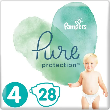 Pampers, Pure Protection, Pieluchy Jednorazowe, Rozmiar 4, 9–14 Kg, 28 Szt.