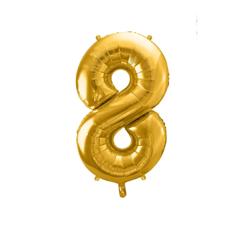 BALON FOLIOWY CYFRA 8 ZŁOTY 86 CM DEKORACJA URODZINOWA