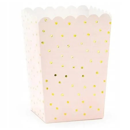 PUDEŁKA NA POPCORN RÓŻOWE ZE ZŁOTYMI GROSZKAMI 6 SZT. PARTYDECO