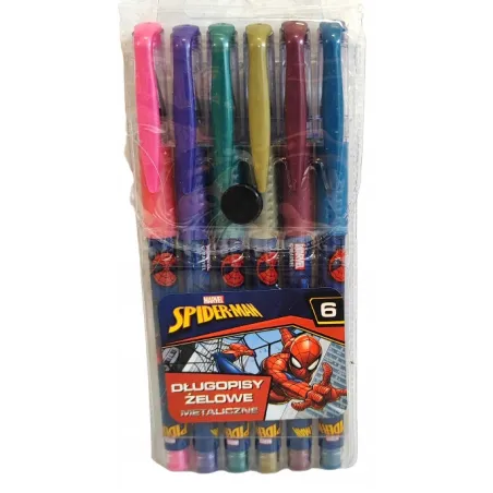 Długopisy Żelowe Metaliczne Spider-Man 6 Kolorów St. Majewski