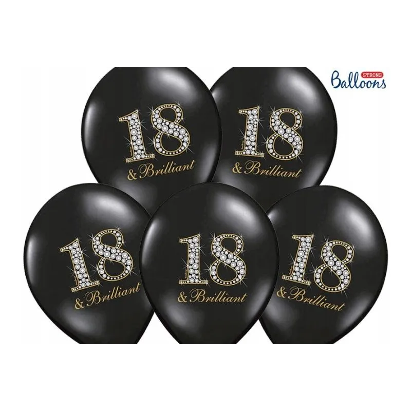 BALONY NA 18 URODZINY CZARNE BRILLIANT 6 SZTUK PARTYDECO BALONY NA 18 URODZINY CZARNE BRILLIANT 6 SZTUK PARTYDECO