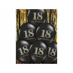 Balony Na 18 Urodziny Czarne Brilliant 6 Sztuk Partydeco