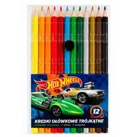 KREDKI OŁÓWKOWE TRÓJKĄTNE HOT WHEELS 12 KOLORÓW ST. MAJEWSKI