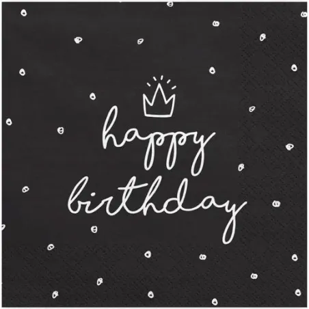 Serwetki Urodzinowe Czarne Happy Birthday 20 Sztuk Partydeco Serwetki Urodzinowe Czarne Happy Birthday 20 Sztuk Partydeco