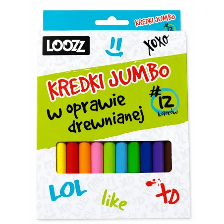 KREDKI JUMBO W OPRAWIE DREWNIANEJ 12 KOLORÓW LOOZZ