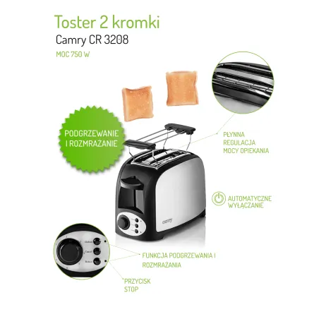 TOSTER NA 2 KROMKI CAMRY CR3208 - Adler
