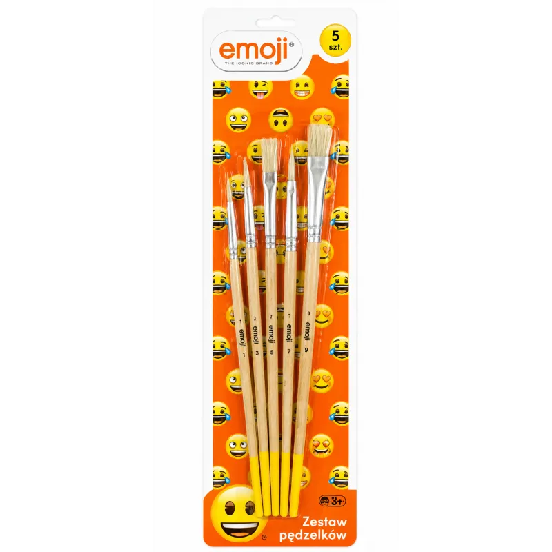 PĘDZELKI SZKOLNE Z NATURALNEGO WŁOSIA 5 SZTUK EMOJI PĘDZELKI SZKOLNE Z NATURALNEGO WŁOSIA 5 SZTUK EMOJI