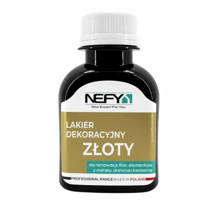LAKIER DEKORACYJNY ZŁOTY DO METALU, DREWNA I KAMIENIA 80ML NEFY