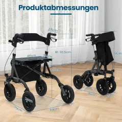 ROLLATOR CHODZIK BALKONIK DLA SENIORA 2W1 COSTWAY Z SIEDZISKIEM I OPARCIEM DO 136 KG