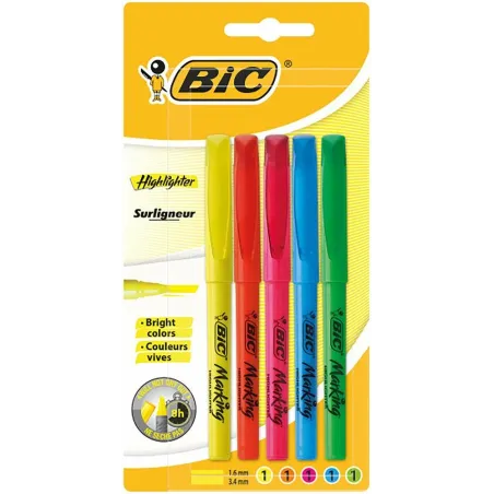 Zareślacze 5 Kolorów Highlighter Bic