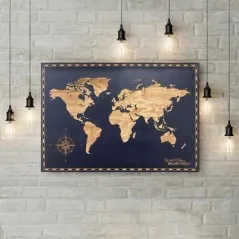 OBRAZ DREWNIANA MAPA ŚWIATA 3D 85 X 59 CM SMARTWOOD - Smartwoods