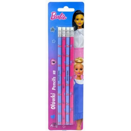 Ołówki Hb Z Gumką 4 Sztuki Barbie