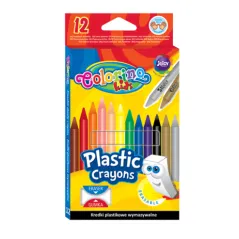 KREDKI PLASTIKOWE WYMAZYWALNE COLORINO KIDS 12 KOLORÓW + GUMKA