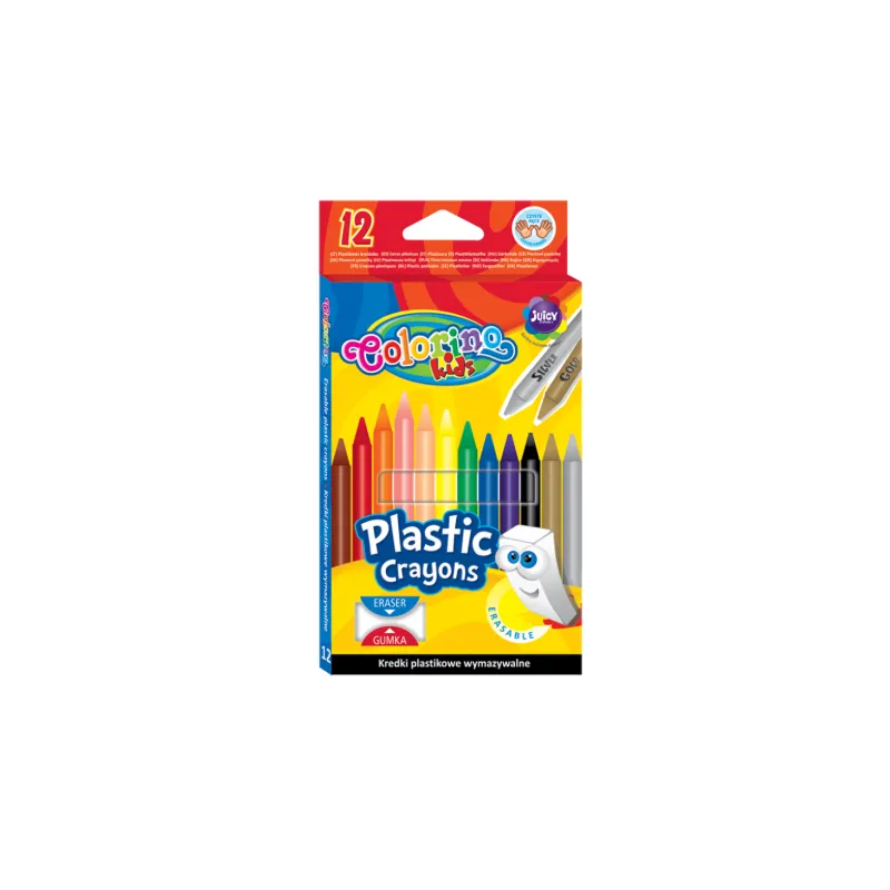 KREDKI PLASTIKOWE WYMAZYWALNE COLORINO KIDS 12 KOLORÓW + GUMKA
