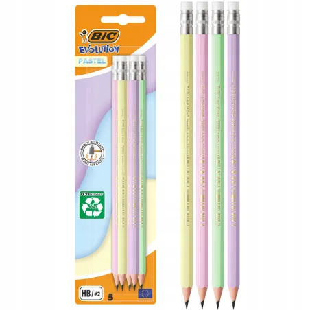 OŁÓWEK Z GUMKĄ HB EVOLUTION PASTEL 5 SZTUK BIC