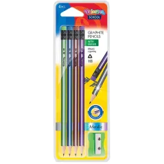 OŁÓWKI Z GUMKĄ METALLIC 4 SZTUKI + TEMPERÓWKA COLORINO