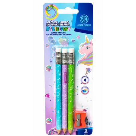 Ołówki Do Nauki Pisania Pastelowe Hb Jumbo 3 Sztuki + Temperówka Astra Ołówki Do Nauki Pisania Pastelowe Hb Jumbo 3 Sztuki + Temperówka Astra