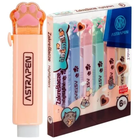ZAKREŚLACZE Z ŁAPKAMI ANIMALS CHOCO 6 KOLORÓW ASTRA