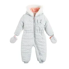 KOMBINEZON ZIMOWY DZIEWCZĘCY SZARY W KWIATKI 68 CM COOL CLUB