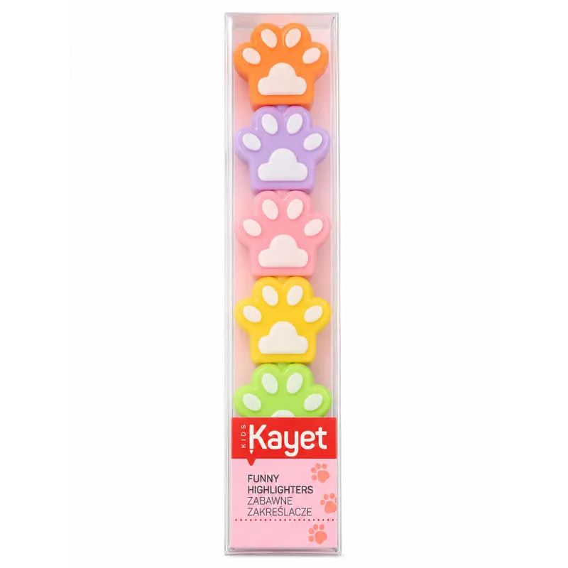 ZAKREŚLACZE KOCIE ŁAPKI 5 KOLORÓW KAYET ZAKREŚLACZE KOCIE ŁAPKI 5 KOLORÓW KAYET