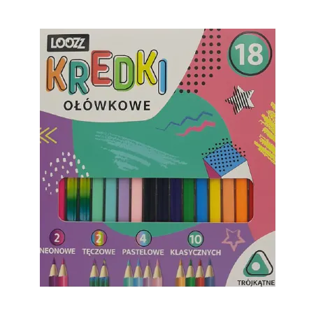 KREDKI OŁÓWKOWE TRÓJKĄTNE 18 KOLORÓW LOOZ - St. Majewski