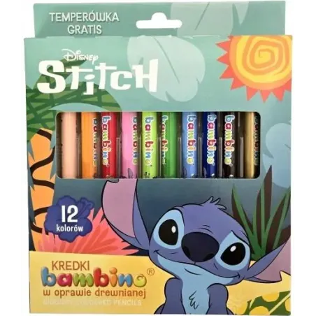 KREDKI BAMBINO GRUBE OŁÓWKOWE STITCH 12 KOLORÓW + TEMPERÓWKA