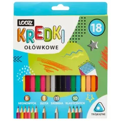 KREDKI OŁÓWKOWE TRÓJKĄTNE 18 KOLORÓW LOOZZ