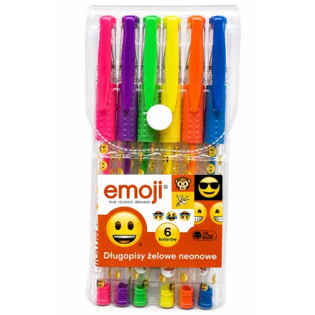DŁUGOPISY ŻELOWE NEONOWE 6 KOLORÓW EMOJI