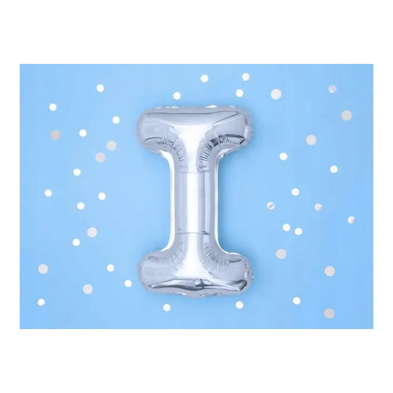 SREBRNY BALON FOLIOWY LITERA I 35 CM