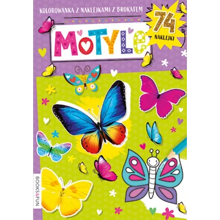 MOTYLE KOLOROWANKA Z NAKLEJKAMI Z BROKATEM 74 NAKLEJKI 