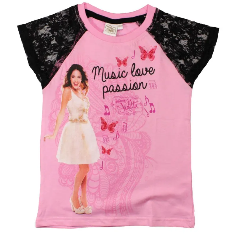 T-SHIRT DZIEWCZĘCY Z KORONKĄ DISNEY VIOLETTA ROZMIAR 146 - E plus M