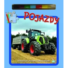 Pojazdy. Książeczki z puzzlami kolorowankami i kolorową kredką Małgorzata Ewa Skibińska