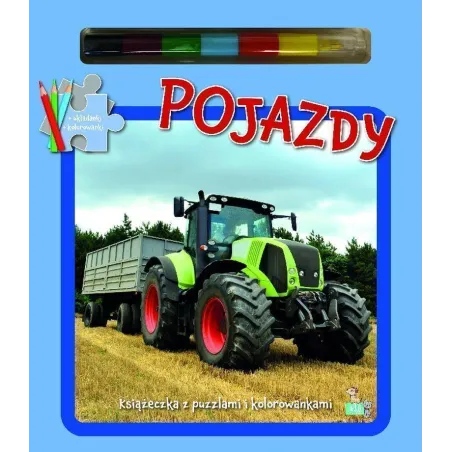 Pojazdy. Książeczki z puzzlami kolorowankami i kolorową kredką Małgorzata Ewa Skibińska